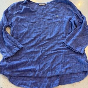 XL Soft Surroundings Women Purple Linen Top Linen Cotton Pocket Tunic Blouse